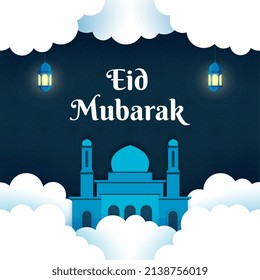 Eid Mubarak illustration with paper style. Suitable for posters, social media posts, etc.	
