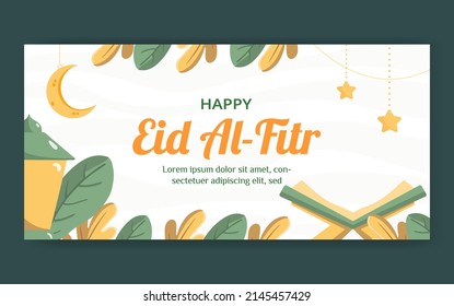 Eid Mubarak. Vektorgrafik von Illustrationen. Design-Konzept Lantern , Koran in handgezeichnet und Flaat Design Stil, Perfekt für den islamischen Heiligen Monat, Banner, Social Media-Post, Grußkarte
