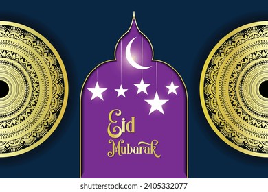Eid Mubarak invitation card with Arabic pattern mandala art, vector art illustration