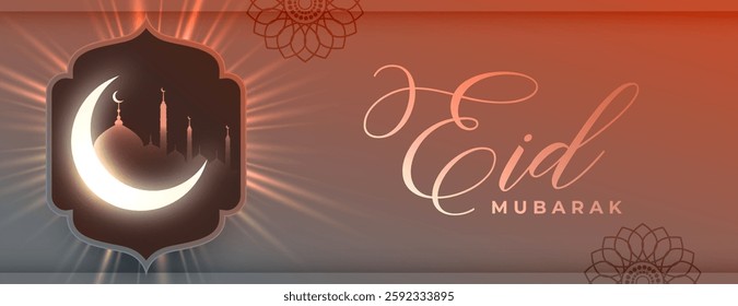 eid mubarak invitation wallpaper with glowing crescent vector