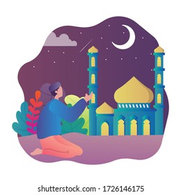 Eid Mubarak Islam Flat Illustration Art Design Concept