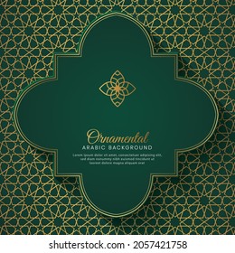 Eid Mubarak Islamic Arabic Green Arch Pattern Background with Beautiful Ornament	