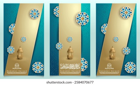 Eid Mubarak islamic background with arabic lantern and geometric pattern for greeting card and banner