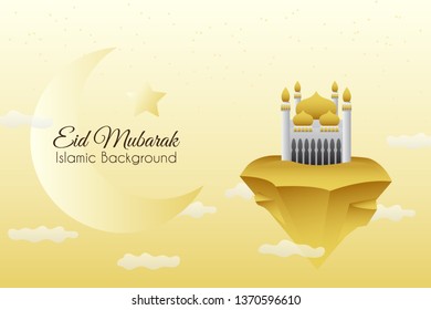 Eid Mubarak Islamic Background with Mosque On The Sky