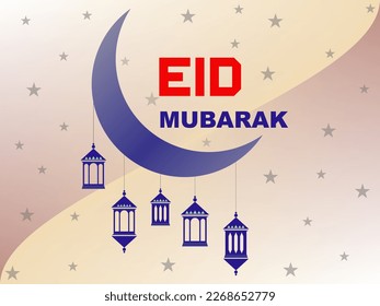Eid Mubarak Islamic background with Mosque Crescent Moon and Lantern. Ramadan kareem festival celebration islamic banner. Ramadan Mubarak Religious Islamic Greeting. lamps decoration,Ornamental.