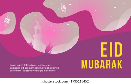 Eid Mubarak Islamic Background. Pink Cute Vector Design