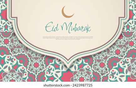 Eid mubarak islamic background soft brown paper with red and green mandala pattern. - Vector.