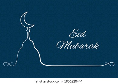 Plantilla de fondo islámico de Eid Mubarak. Plantilla de cartel o invitación a la comunidad musulmana para la sagrada festividad islámica Ramadan Kareem con silueta de luna creciente y mezquita y adorno árabe. Vector