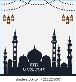 Eid Mubarak Islamic background template, Eid al Adha and Iftar with Arabic text Blessed Feast or Festival. Eid Mubarak text, Muslim, Islamic holiday.