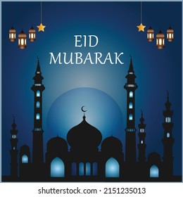 Eid Mubarak Islamic background template, Eid al Adha and Iftar with Arabic text Blessed Feast or Festival. Eid Mubarak text, Muslim, Islamic holiday.