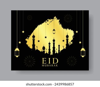 Plantilla de fondo islámico de Eid Mubarak, diseño de plantilla de Eid Al Fitr, Día Santo para los musulmanes, fondo de saludo, plantilla de eid Mubarak