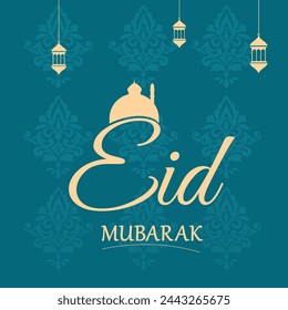 Eid Mubarak Islamic Background Template Card illustration,  vector typography of handwritten Eid Mubarak  Greeting Card