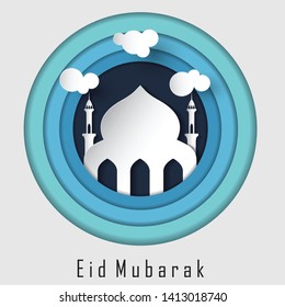 Eid Mubarak Islamic beautiful design template, paper art vector illustration, background for poster, greeting card, banner, flyer 