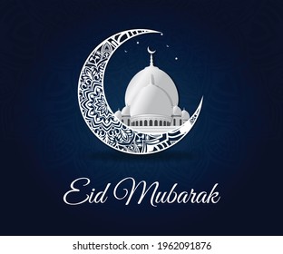 Eid Mubarak Islamic crescent moon Post Banner design for Wishes, Messages, Wallpapers, Pictures, and Greeting Cards