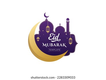 Eid mubarak islamic crescent mosque logo design template