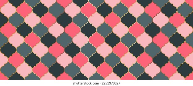 Eid Mubarak Islamic Decoration. Moroccan Seamless Mosaic Texture. Ramadan Kareem Islam Illustration. Traditional Ramadan Golden Mosque Grid. Persian Mosque Window Tile. Seamless Moroccan Pattern