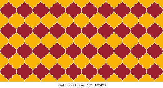Eid Mubarak Islamic Decoration. Seamless Moroccan Mosaic Ornament. Ramadan Traditional Mosque Golden Grid. Ramadan Kareem Muslim Background. Seamless Moroccan Texture Iranian Mosque Window Motif.