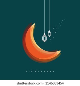 Eid Mubarak islamic design crescent moon and lantern