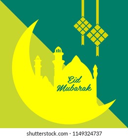 Eid Mubarak islamic design crescent moon and arabic flat