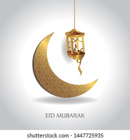 Eid Mubarak islamic design crescent moon and arabic calligraphy