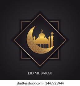 Eid Mubarak islamic design crescent moon and arabic calligraphy