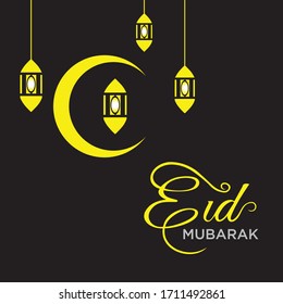 Eid Mubarak islamic design crescent moon and arabic calligraphy