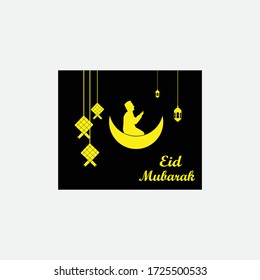 Eid Mubarak islamic design crescent moon and arabic calligraphy
