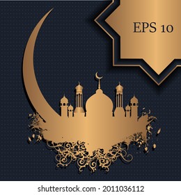 Eid Mubarak islamic design crescent moon and arabic calligraphy