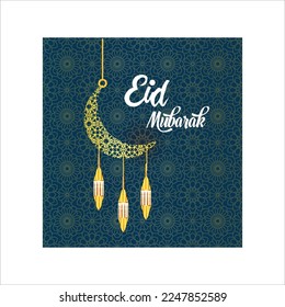 Eid Mubarak Diseño Islámico Crescent Luna y caligrafía inglesa 