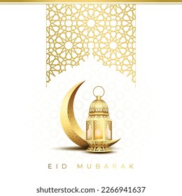 Eid Mubarak Islamic design with Crescent moon and Lantern	