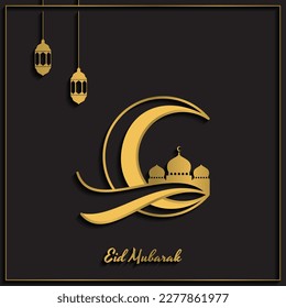 Eid Mubarak islamic design crescent Mond und arabische Kalligrafie