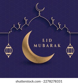 Eid Mubarak islamic design crescent moon and arabic calligraphy