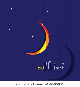 Eid Mubarak Islamic design crescent moon and Arabic calligraphy concept