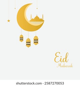 Eid Mubarak islamic design crescent moon, lanterns Great for greeting cards, posters, banners and backgrounds
