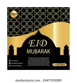 Eid Mubarak Islamic design, greeting card template with Golden gradient wishes