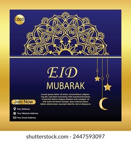 Eid Mubarak Islamic design, greeting card template with Golden gradient wishes