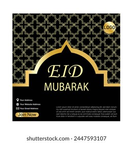 Eid Mubarak Islamic design, greeting card template with Golden gradient wishes