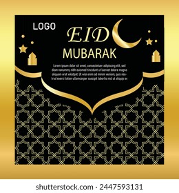 Eid Mubarak Islamic design, greeting card template with Golden gradient wishes