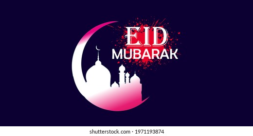 Eid Mubarak islamic design, Eid logo background on blue, Luxurious design ramadan kareem with arabic calligraphy, crescent moon, traditional lantern and mosque pattern texture blue background