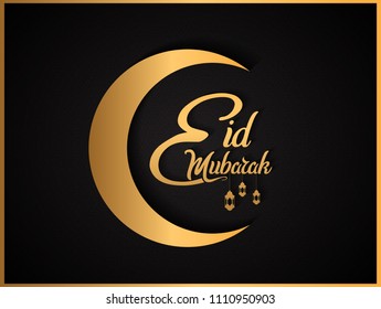 Eid Mubarak islamic design with moon golden color on black background. vector illustration for holy month ramadan celebration.