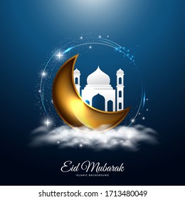 Eid Mubarak Islamic Design With Moon, Light Islamic And Calligraphy