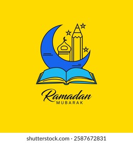 Eid Mubarak Islamic education new moon school graduate background template vector Illustration. Ramadan Mubarak Social Media Post With Pencil | Graduate Cap Eid Education Eid Ramadan Post