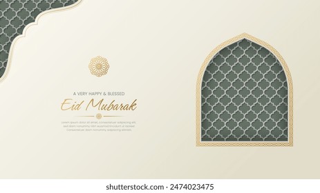 Eid Mubarak Islamic Elegant Ornamental Greeting Card Background with Arabic Pattern and Border