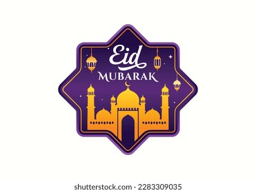 Eid mubarak islamic emblem badge logo design template