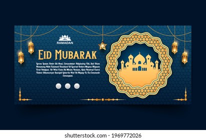 Eid Mubarak Islamic festival Banner Design template. Arabic horizontal vector Banner template design.