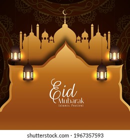 Eid mubarak islamic festival cultural background with mosque vector