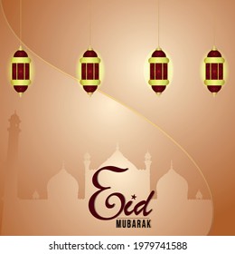 Eid mubarak islamic festival greeting card with islamic lantern