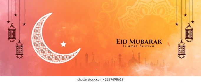 Eid Mubarak islamic festival greeting banner design vector