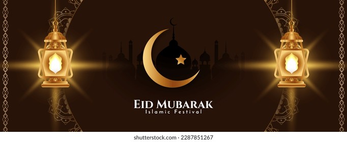 Eid Mubarak islamic festival greeting banner design vector