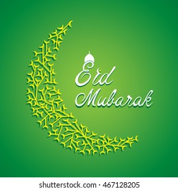 Eid Mubarak Islamic festival greeting, creative moon design vector